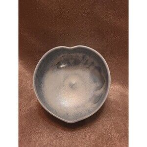 Handmade Stoneware Heart Shaped Bowl Blue &White Signed